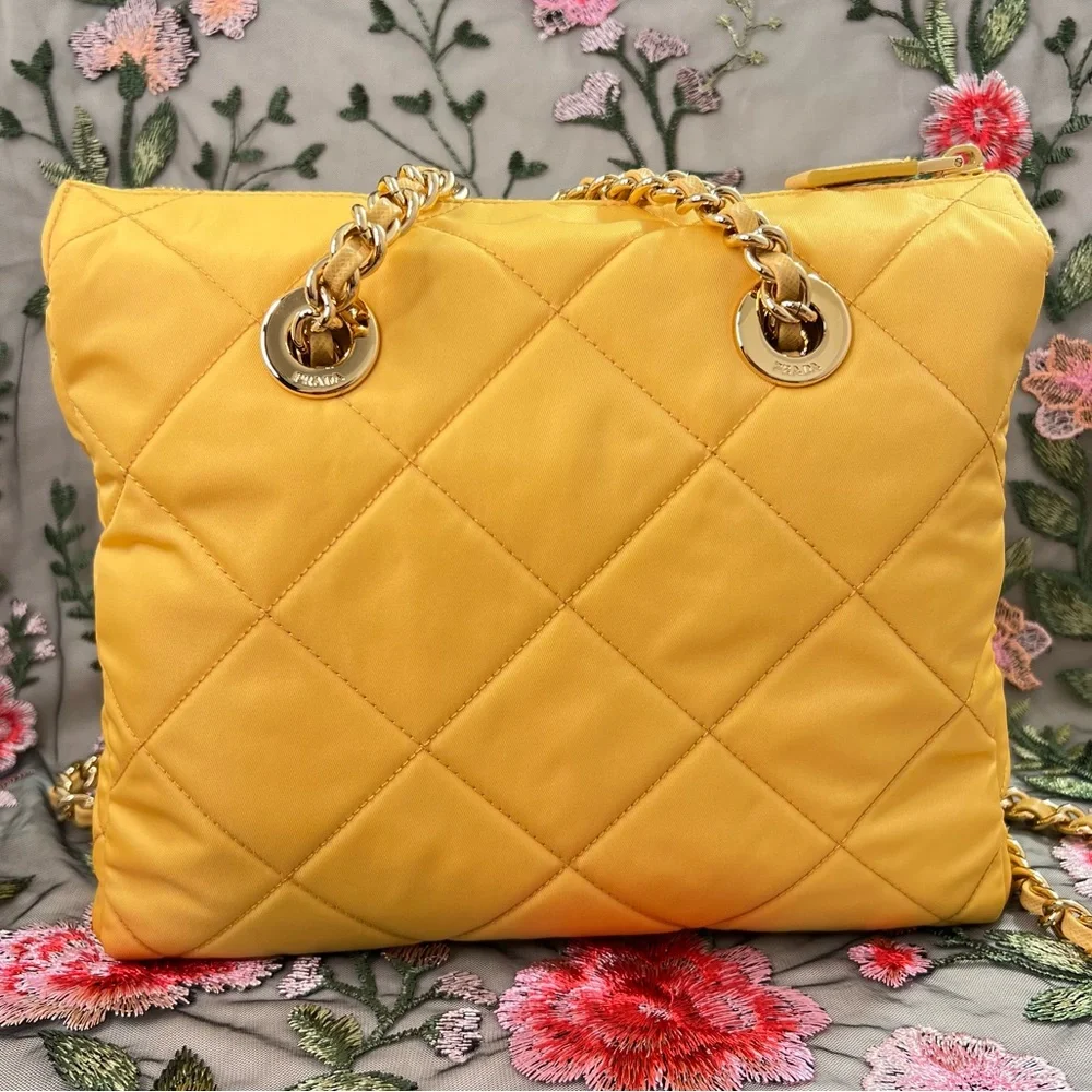Auth PRADA Bag • Authentic PRADA 1995 Re-Edition Chain Tote in Yellow Re-Nylon